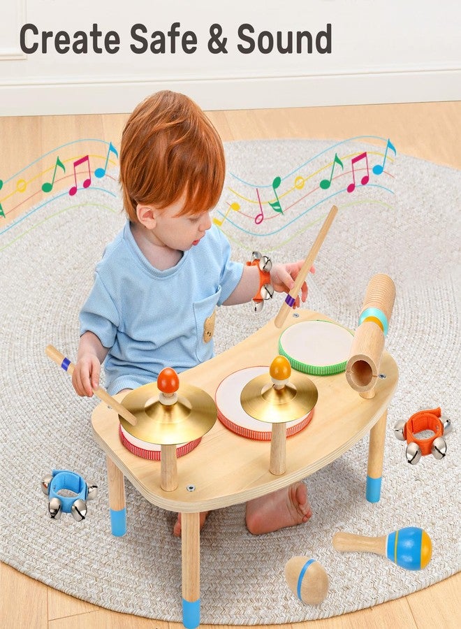WINGYZ 11-in-1 Kids Drum Set - Montessori Baby Musical Toys & Wooden Musical Instruments for Toddlers 1-3, Music Table with Bongo Drums, Cymbals, Maracas & Wrist Bells for Early Rhythm Play - Image 5